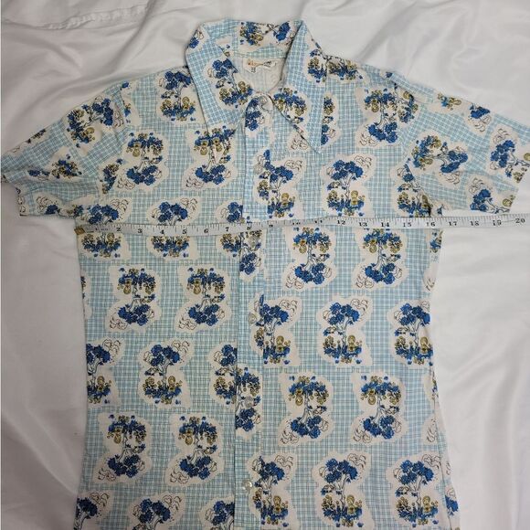 VINTAGE 70s cottagecore plaid dagger disco collar button up whimsical top S - Picture 7 of 8